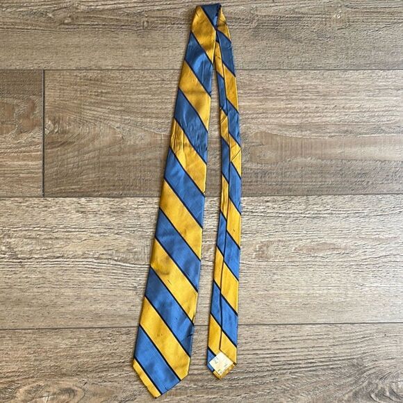Vintage Yves Saint Laurent For Hudson Men’s Store Blue & Yellow Striped Tie - Picture 1 of 4